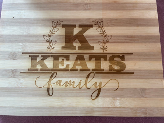 Personalized family name cutting board